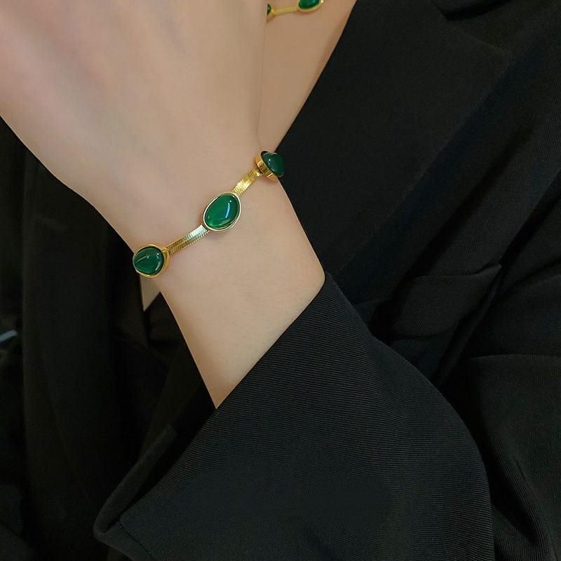 Green Crystal Pendant Necklace Set - Free Bracelet Earrings