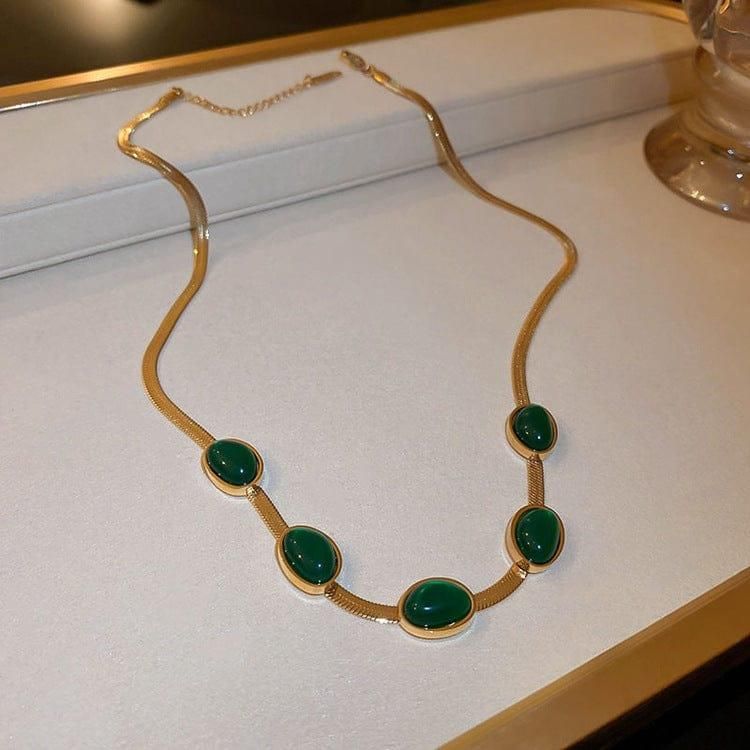Green Crystal Pendant Necklace Set - Free Bracelet Earrings