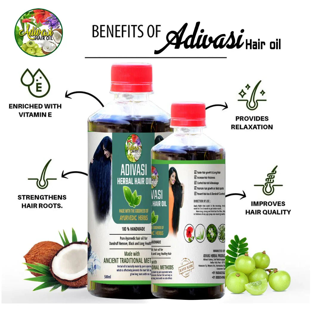 ORIGINAL ADIVASI NEELGIRI HERBAL HAIR OIL - SOURCED DIRECTLY FROM KARNATAKA (BUY 1 GET 1 FREE)
